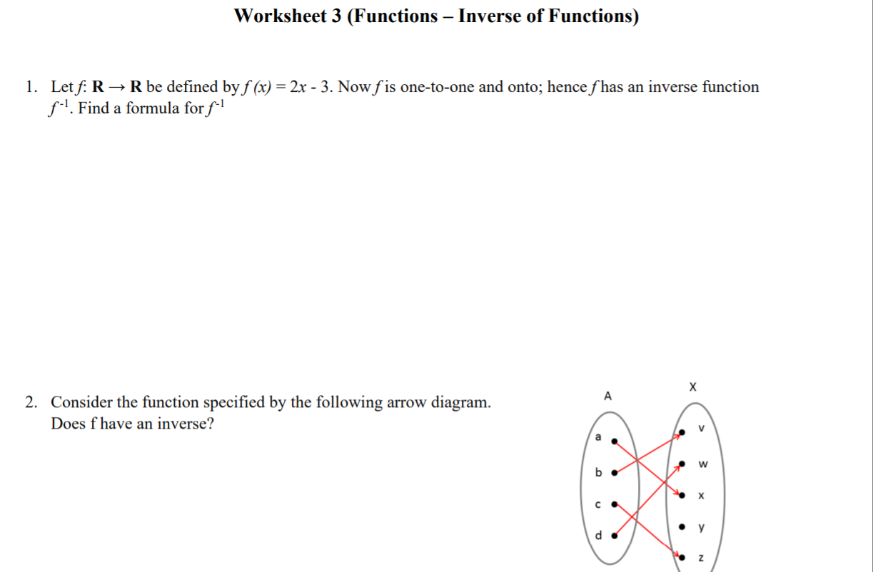 Solved Worksheet 20 (Functions – Inverse of Functions) 20. Let Inside Inverse Functions Worksheet With Answers