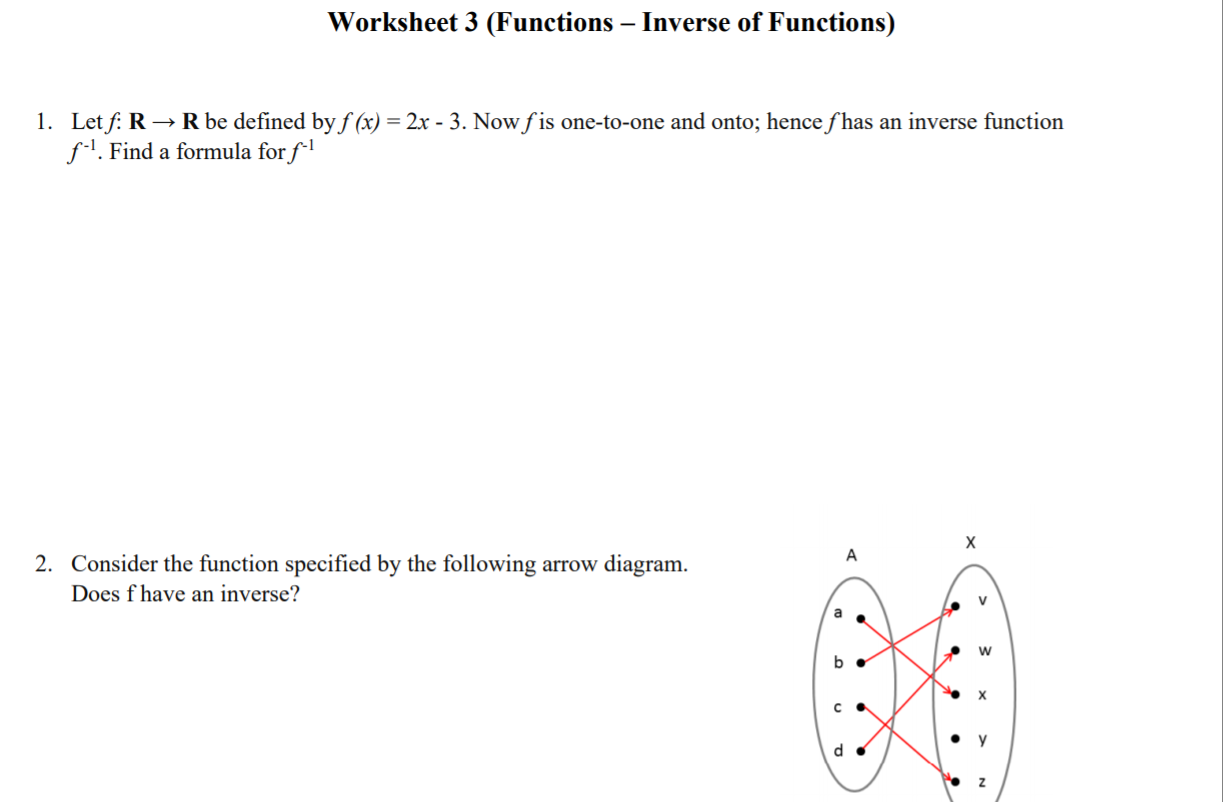 Solved Worksheet 23 (Functions – Inverse of Functions) 23. Let Intended For Inverse Functions Worksheet With Answers