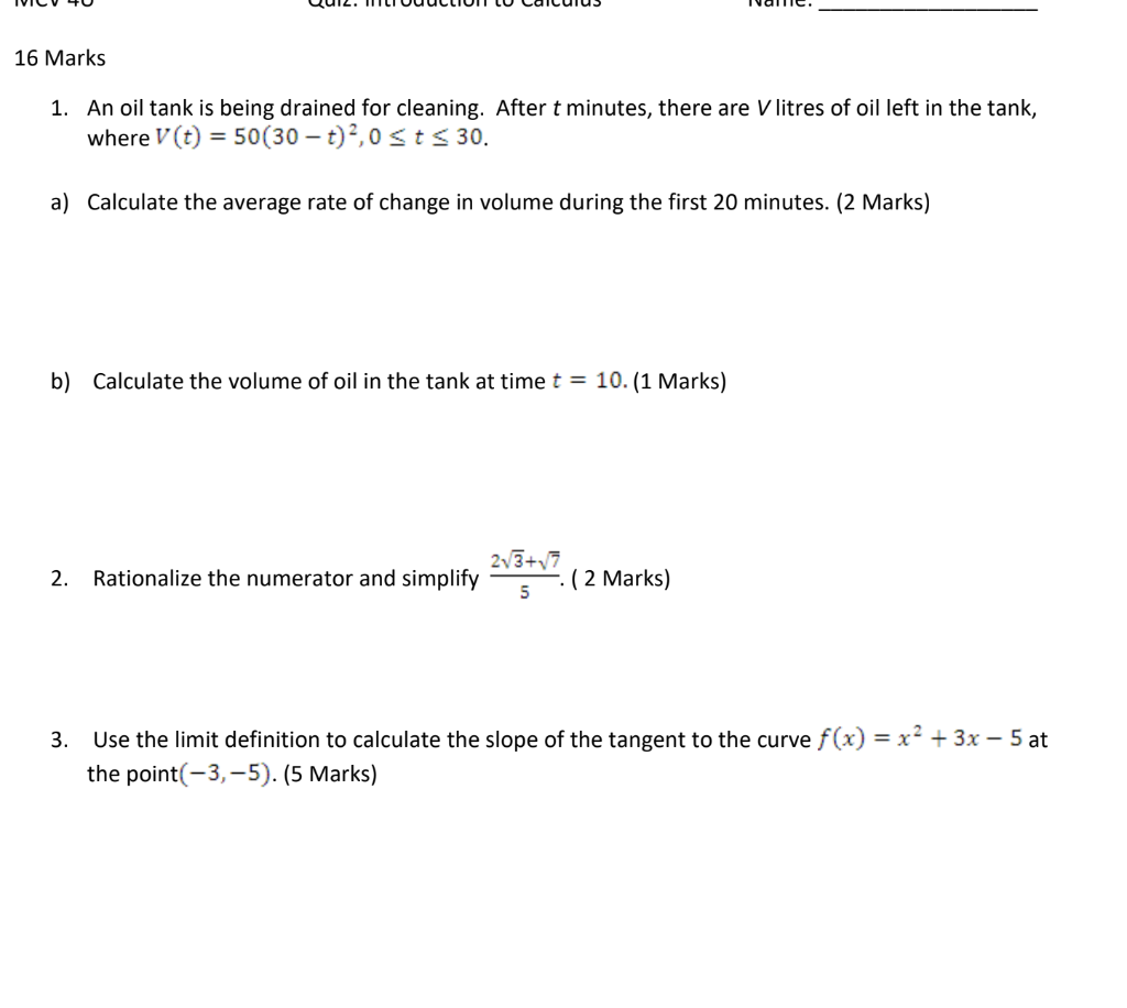 Solved 16 Marks 1. An oil tank is being drained for
