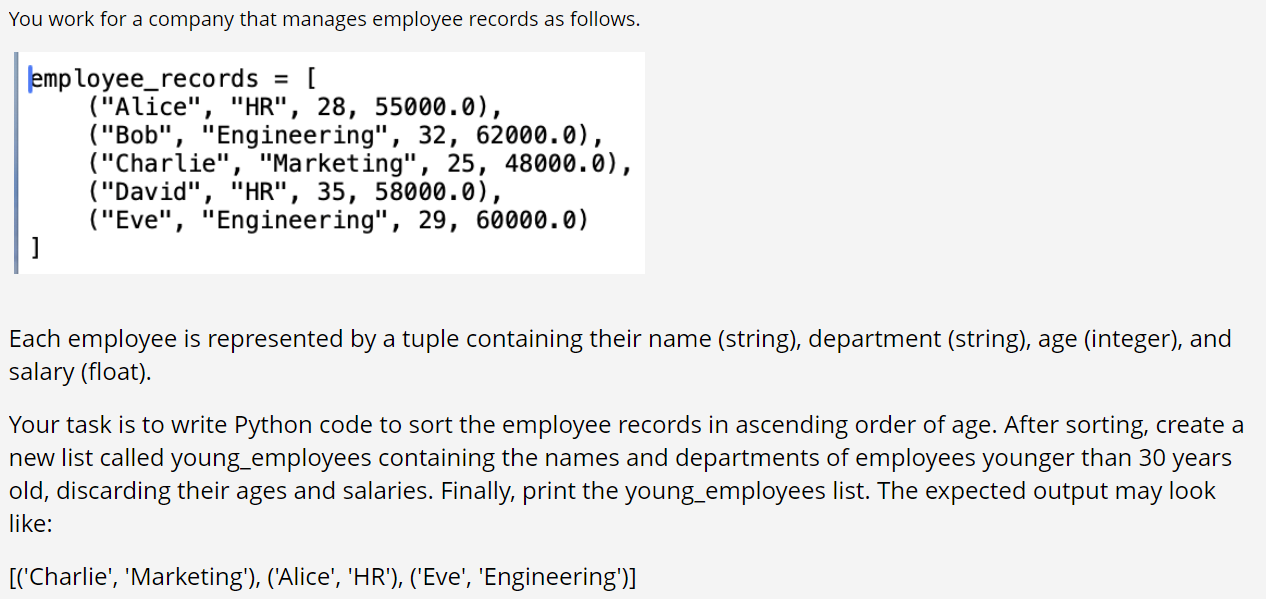 Solved You work for a company that manages employee records | Chegg.com