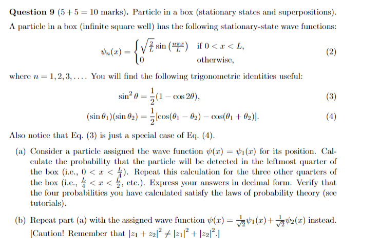 Solved Question 9(5+5=10 marks). Particle in a box | Chegg.com