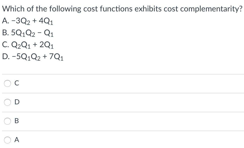 Solved Which of the following cost functions exhibits cost