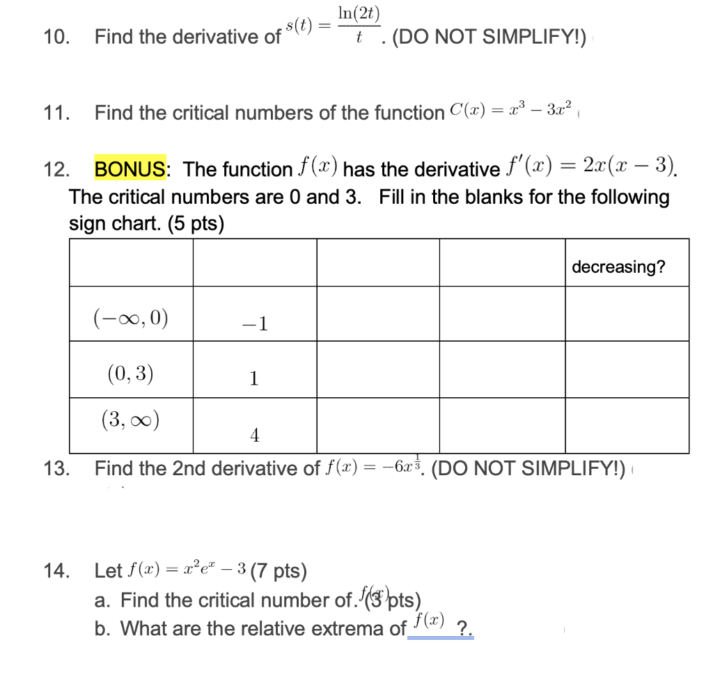 Solved 11. Find the critical numbers of the function | Chegg.com