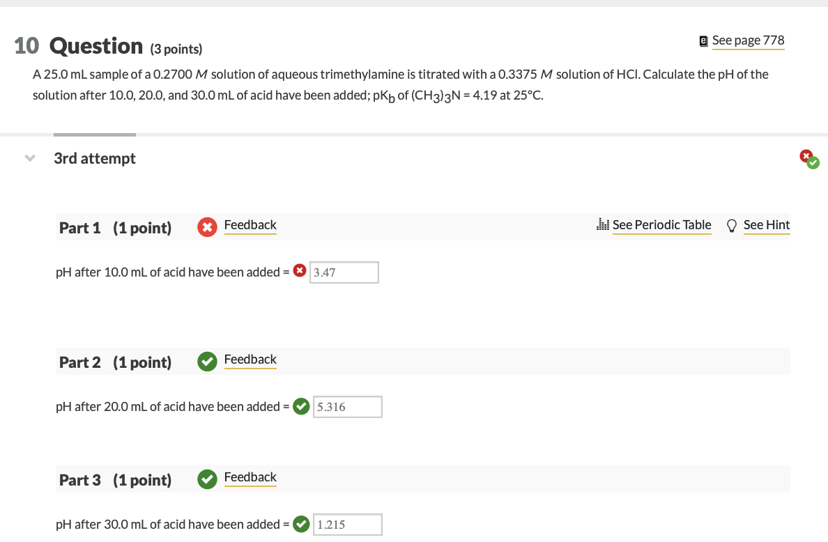 Solved 10 Question (3 points) e See page 778 A 25.0 mL | Chegg.com