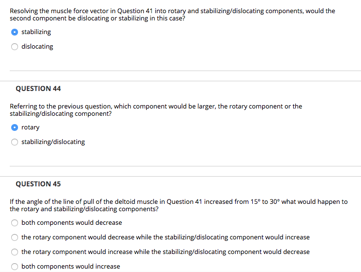 Resolving the muscle force vector in Question 41 into
