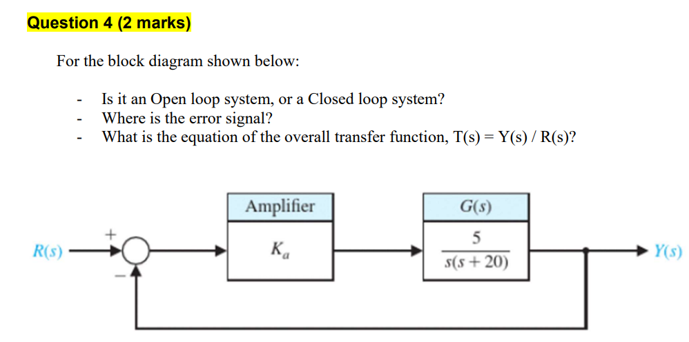Solved For the block diagram shown below: - Is it an Open | Chegg.com