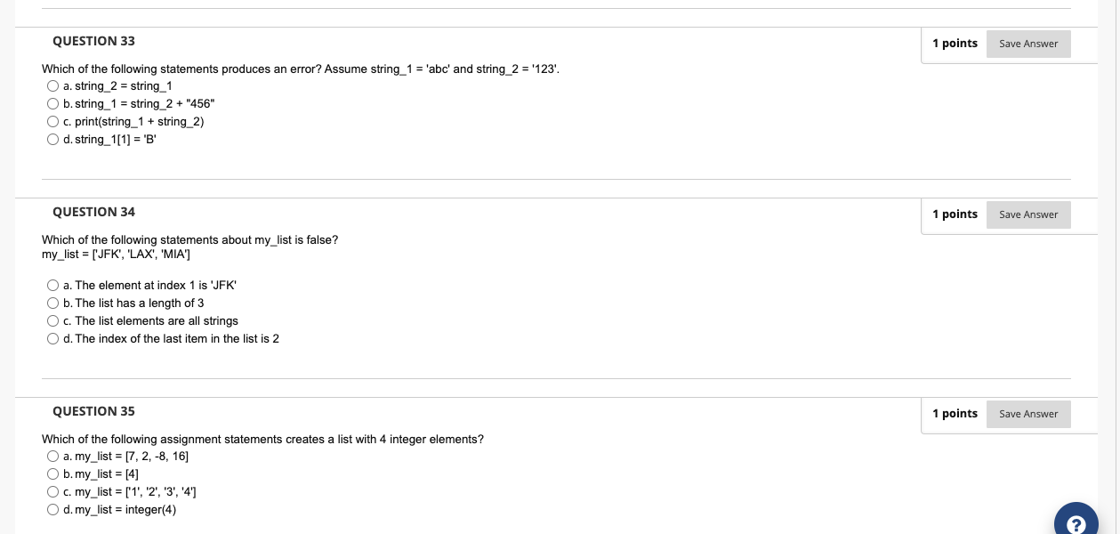 Solved QUESTION 33 1 points Save Answer Which of the | Chegg.com