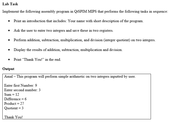 Solved Lab Task Implement the following assembly program in | Chegg.com