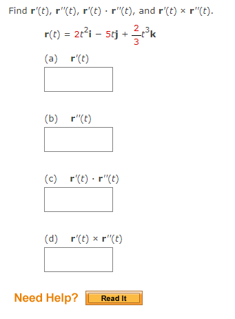 Solved Find r′(t),r′′(t),r′(t)⋅r′′(t), and r′(t)×r′′(t). | Chegg.com