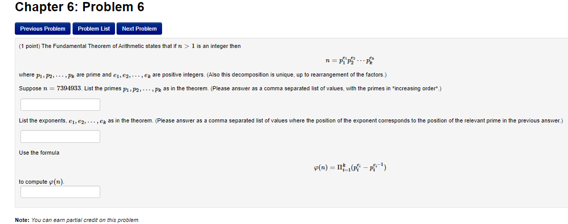 Solved (1 point) The Fundamental Theorem of Arithmetic | Chegg.com