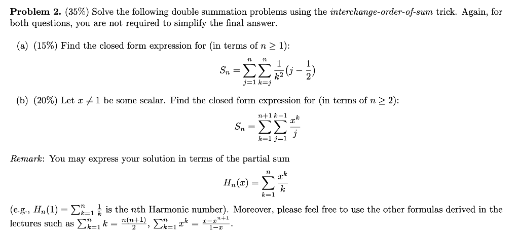 Solved Problem 2. (35%) Solve the following double summation | Chegg.com