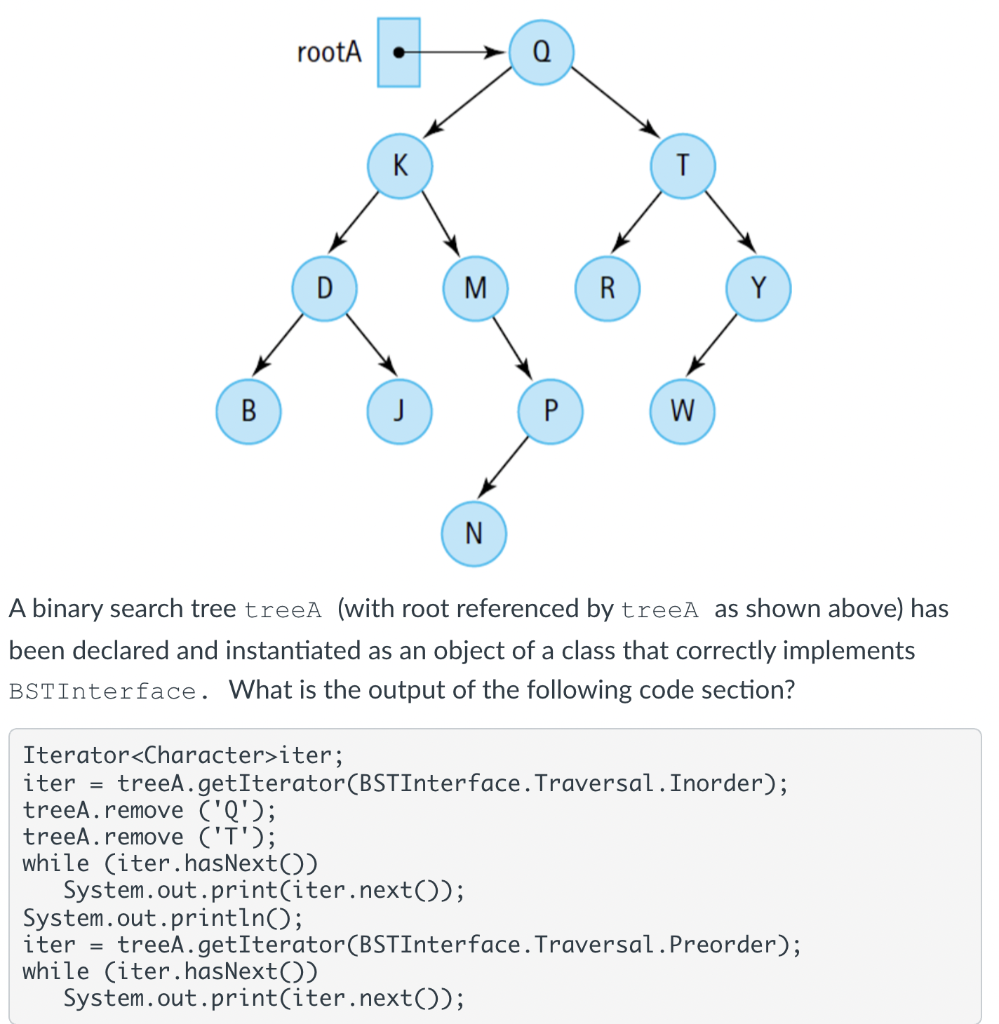 Solved rootA K T D M R Y B. J Р W N A binary search tree | Chegg.com