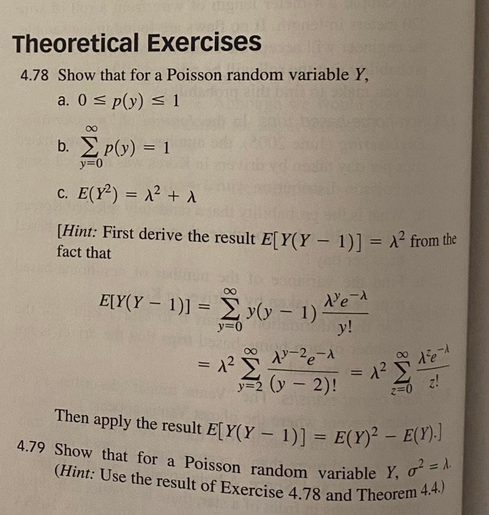 Solved 4.78 Show that for a Poisson random variable Y, a. | Chegg.com