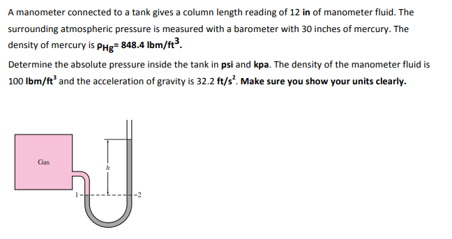 Solved A manometer connected to a tank gives a column length | Chegg.com
