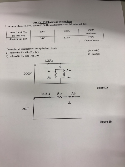 Solved MEC4105 Electrical Technology 2. A single phase, 50 | Chegg.com