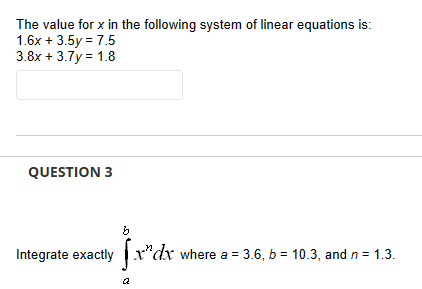 Solved The value for x in the following system of linear | Chegg.com