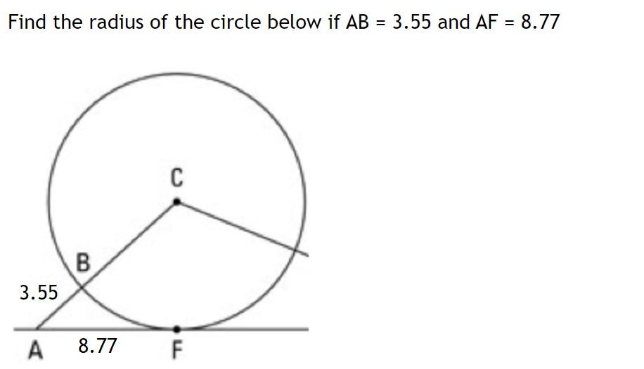 Solved Find the radius of the circle below if AB = 3.55 and | Chegg.com