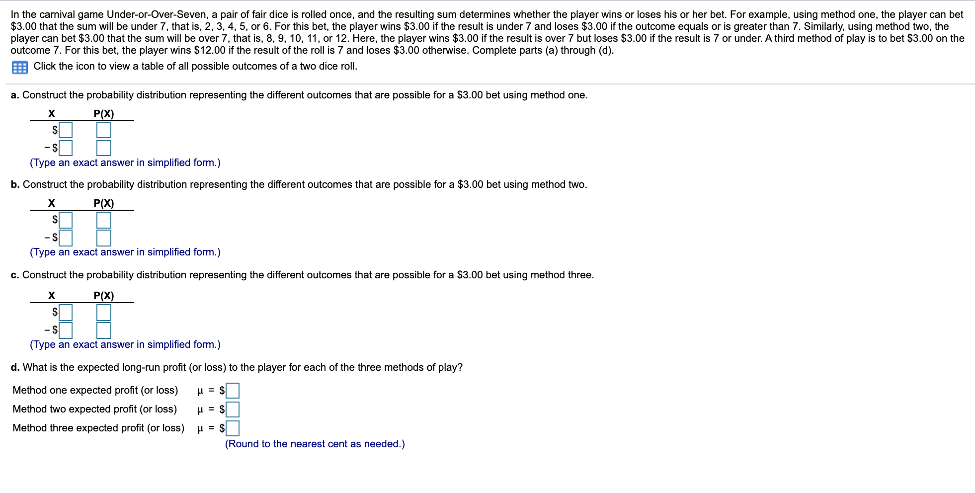 Solved In the carnival game Under-or-Over-Seven, a pair of | Chegg.com