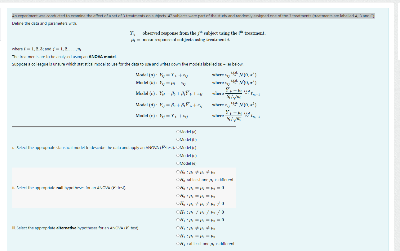Solved An experiment was conducted to examine the effect of | Chegg.com
