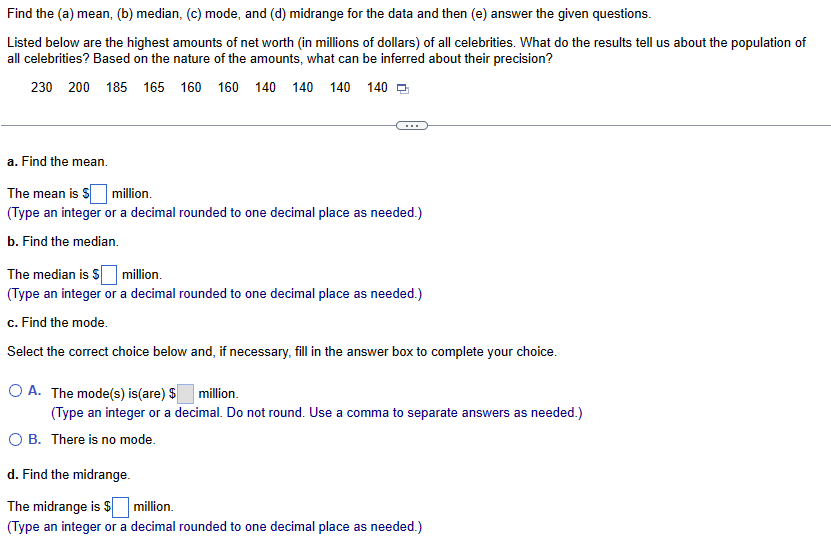 Solved Find The (a) Mean, (b) Median, (c) Mode, And (d) | Chegg.com