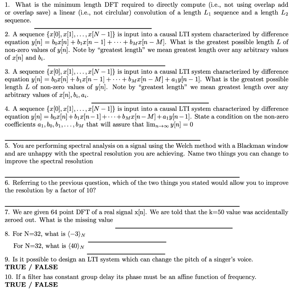 Solved 1 What Is The Minimum Length Dft Required To Dire Chegg Com