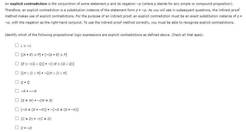 Solved An explicit contradiction is the conjunction of some | Chegg.com