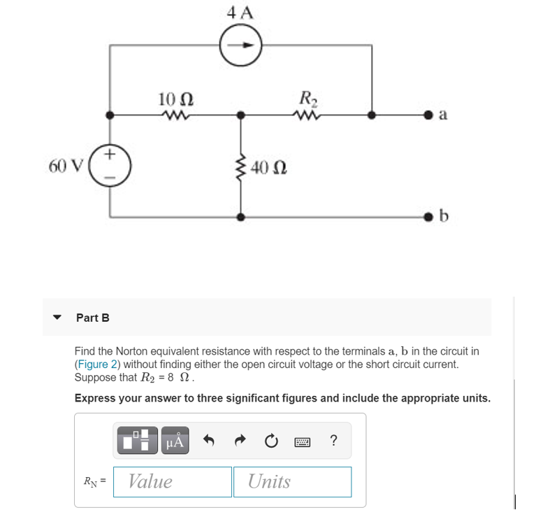 Solved 4A 1012 R2 A W 60 V 40 Ω B Part B Find The Norton | Chegg.com