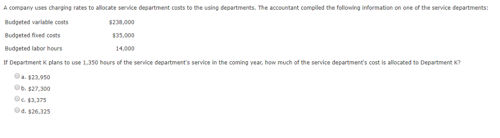 Solved A company uses charging rates to allocate service | Chegg.com