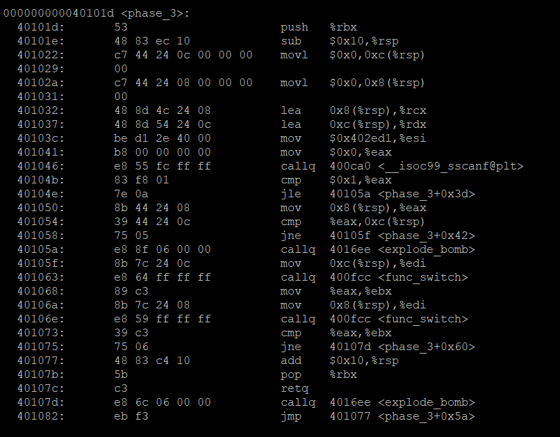 Bomb Lab Phase 3According to the assembly code, find