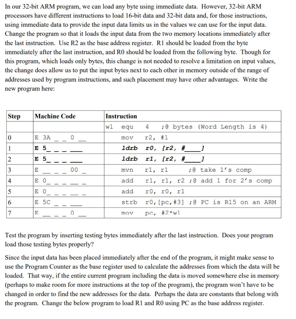 Step Machine Code Instruction wl equ 4 ; bytes