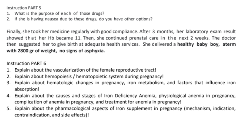 Solved Mrs. Mia, a 24 year old female (Gravida 2, Para 1, | Chegg.com