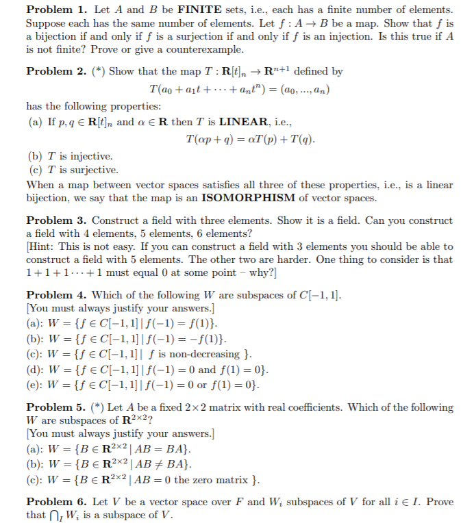 Solved Problem 1. Let A and B be FINITE sets, i.e., each has | Chegg.com