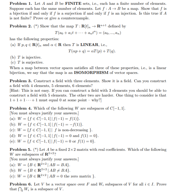 Solved Problem 1. Let A And B Be FINITE Sets, I.e., Each Has | Chegg.com