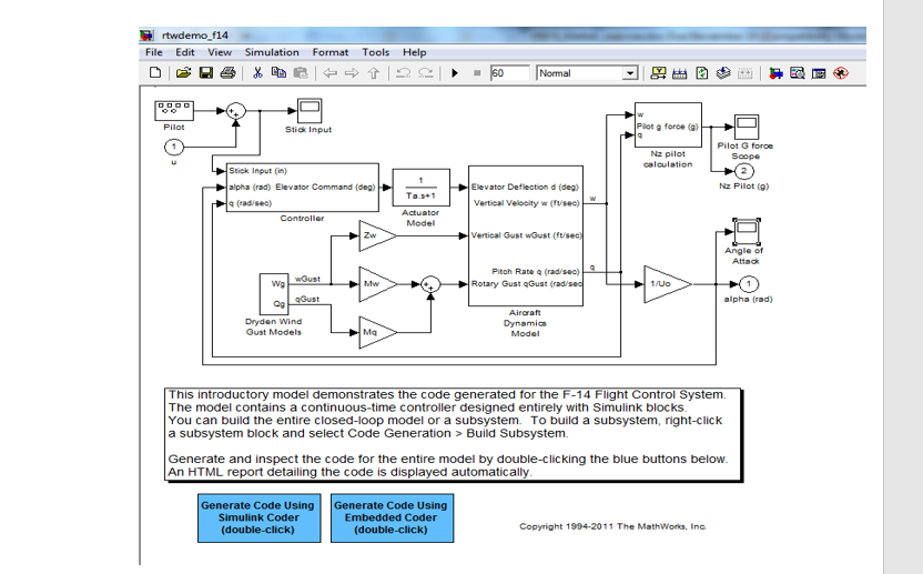 In the command window type: “rtwdemo_f14”, Simulink | Chegg.com
