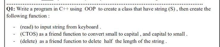 Solved Q1: Write a program in CH using OOP to create a class | Chegg.com