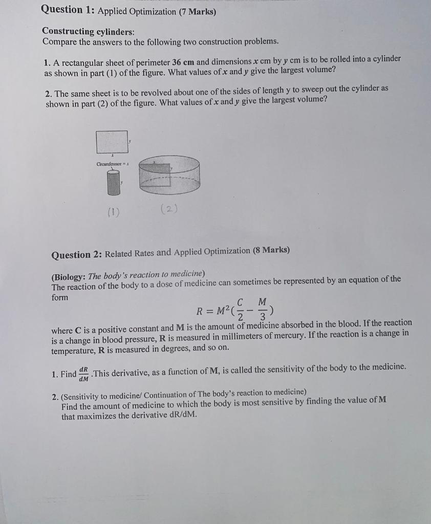 Solved Question 1: Applied Optimization (7 Marks) | Chegg.com