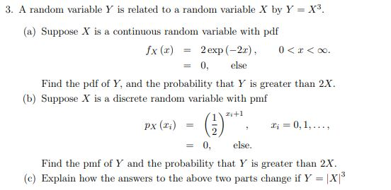 Solved 3. A random variable Y is related to a random | Chegg.com