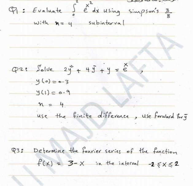 Solved २ Q1 Evaluate Sex ê Dx Using Simpson S 3 3