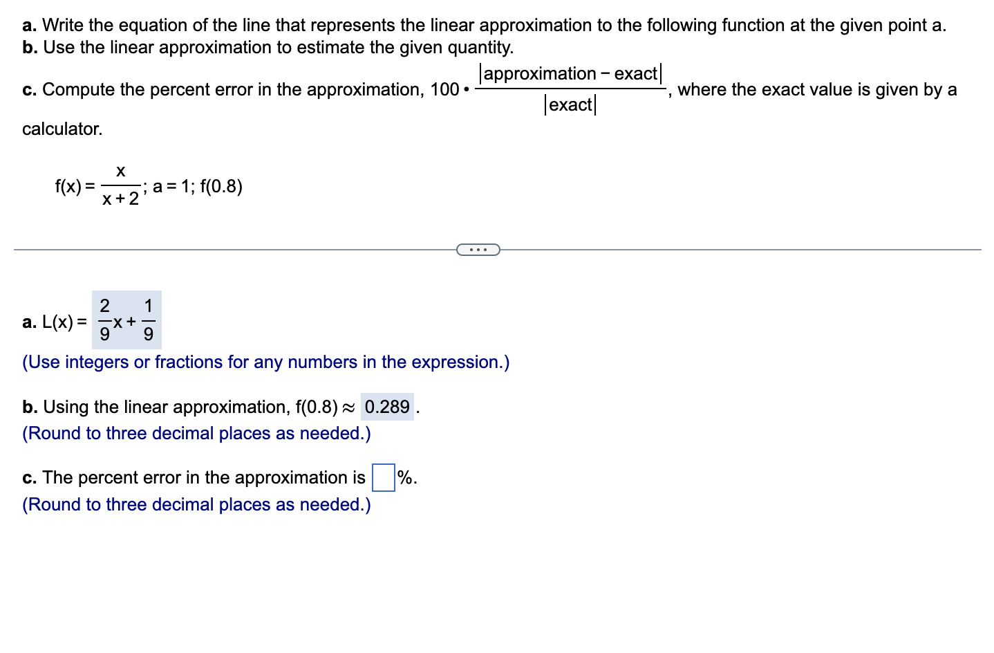 Solved C. the percent error in the approximation is | Chegg.com