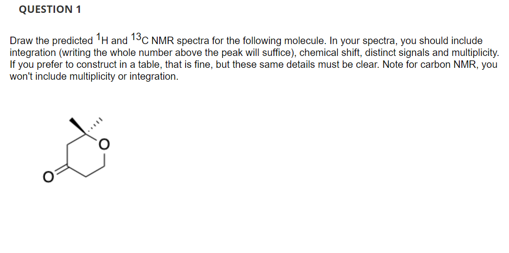 Solved QUESTION 1 Draw the predicted 1H and 13C NMR spectra | Chegg.com