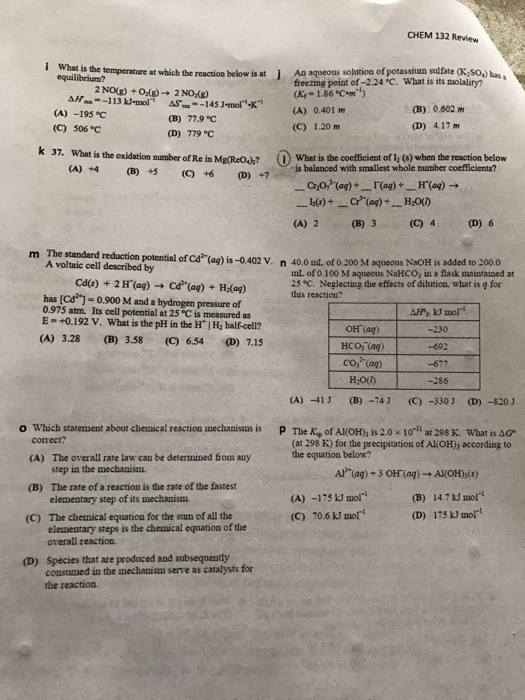 Solved What is the temperature at which the reaction below | Chegg.com