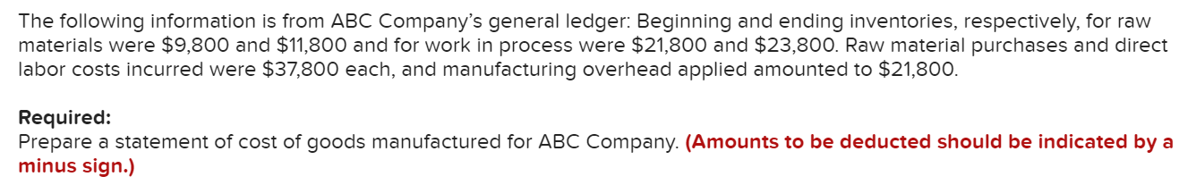 Solved The Following Information Is From ABC Company s Chegg