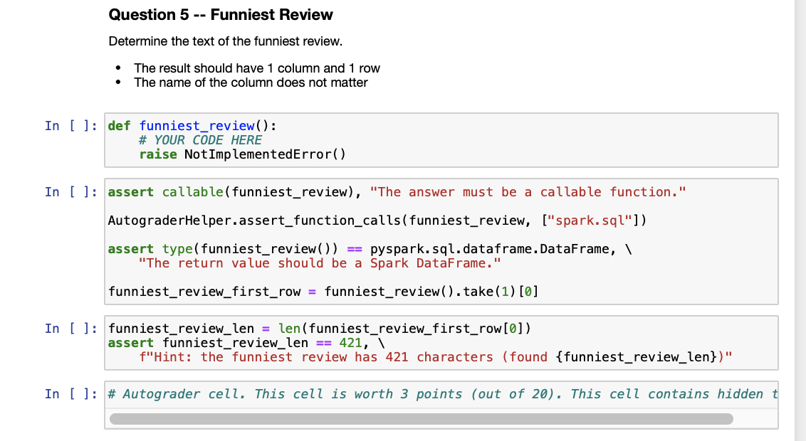 Solved Question 5 -- Funniest Review Determine the text of | Chegg.com