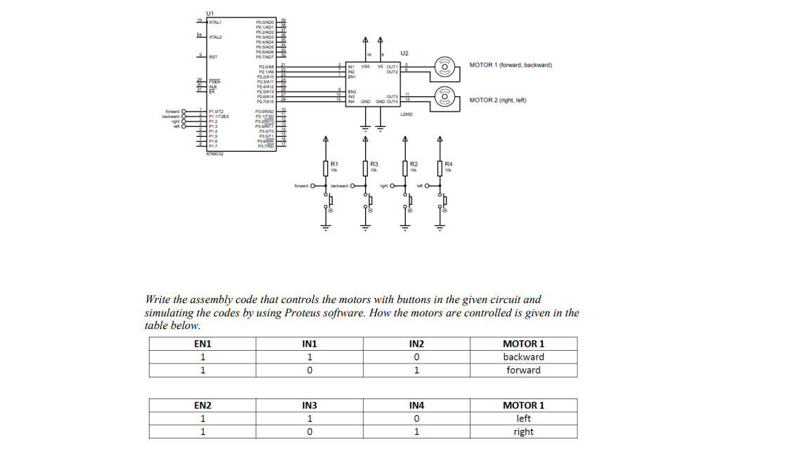 Solved U1 22 XTAL RST 56 U2 O MOTOR 1 (forward, backward) 1 | Chegg.com