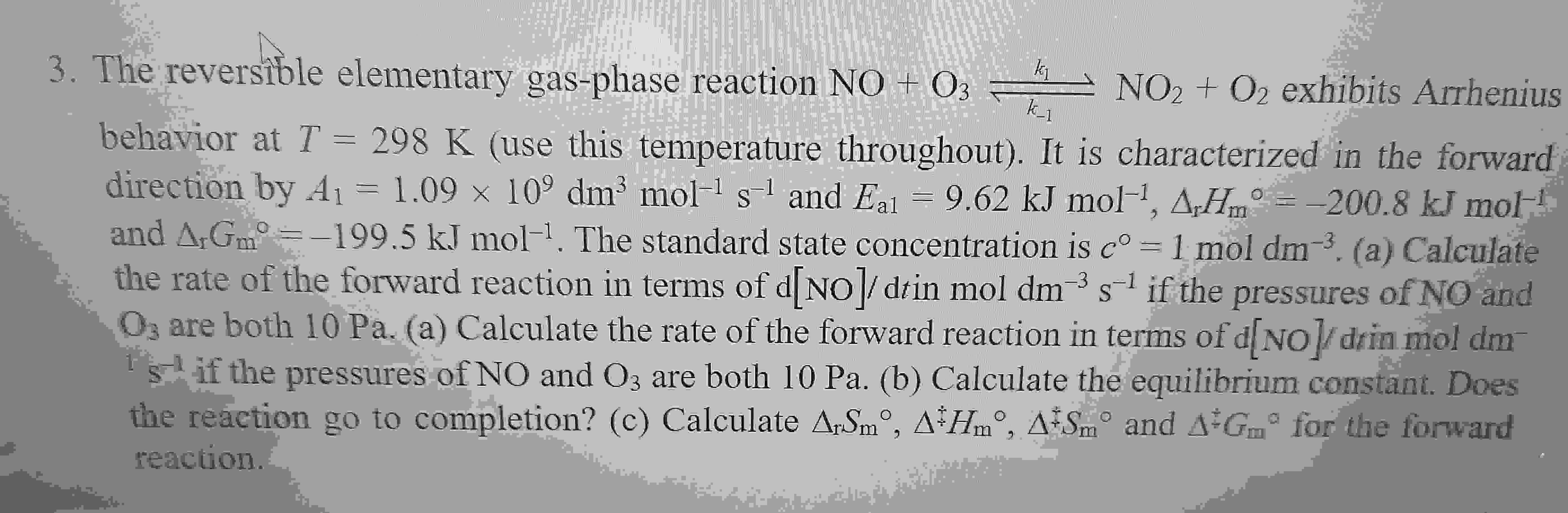 Solved The Reversible Elementary Gas-phase Reaction | Chegg.com