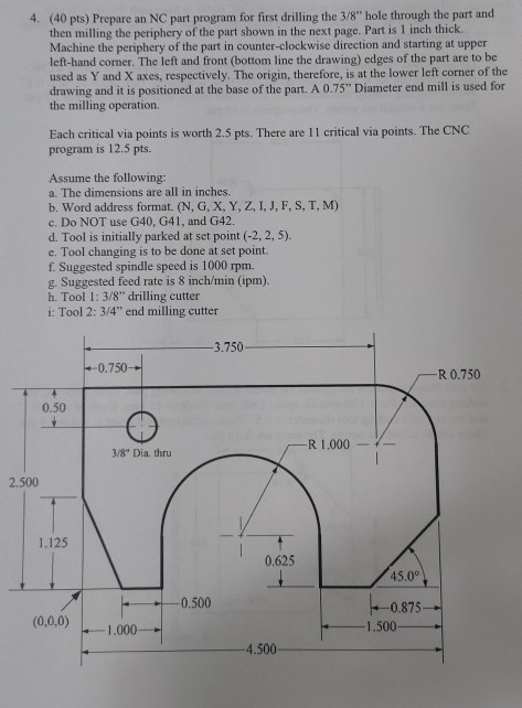 Solved 4. (40 pts) Prepare an NC part program for first | Chegg.com