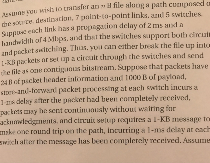 Solved Data U Assume You Wish To Transfer An N B File Alon | Chegg.com