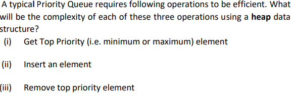 Solved A typical Priority Queue requires following | Chegg.com