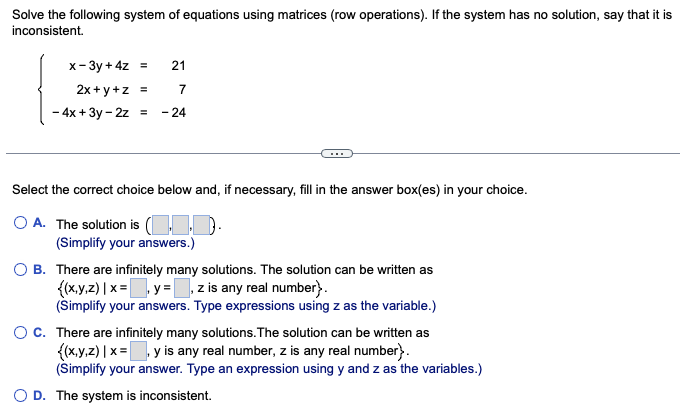 Solved Solve the following system of equations using | Chegg.com