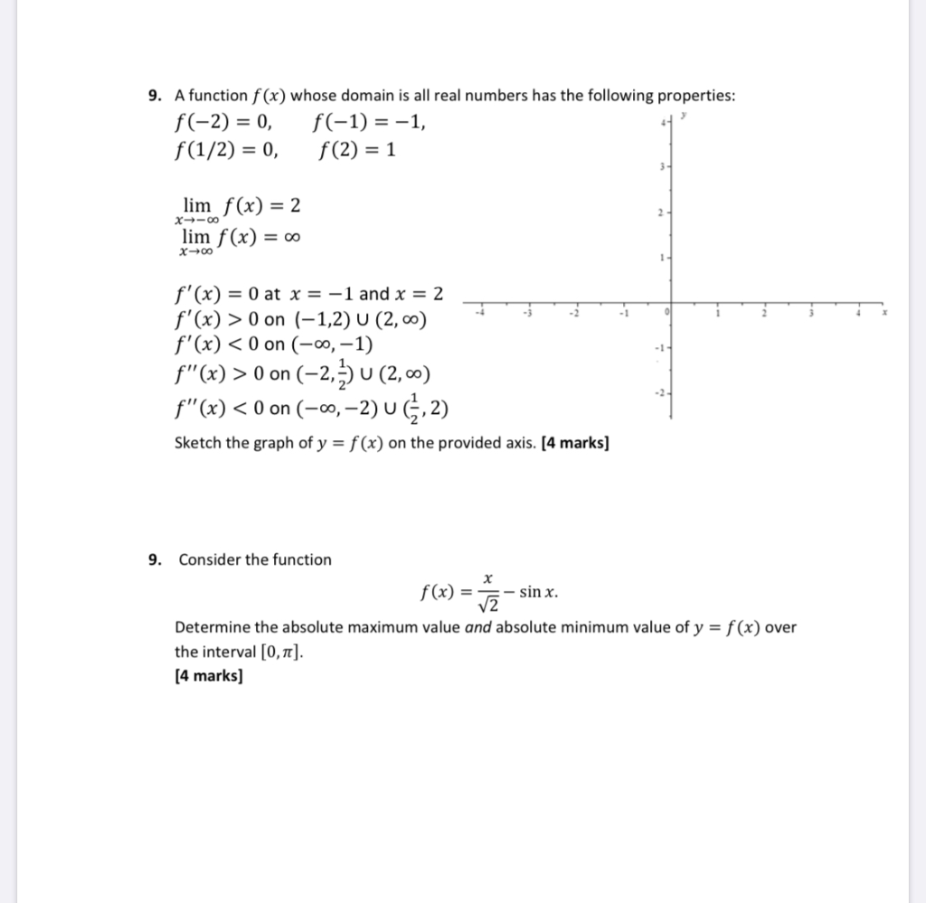 Solved 9. A function f(x) whose domain is all real numbers | Chegg.com